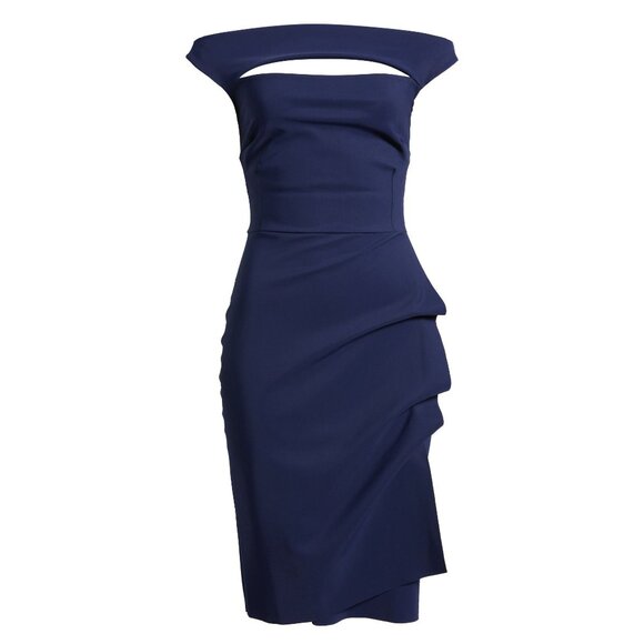 🆕CHIARA BONI Melania Off Shoulder Cocktail Jersey Dress 6 Blue - Picture 5 of 14